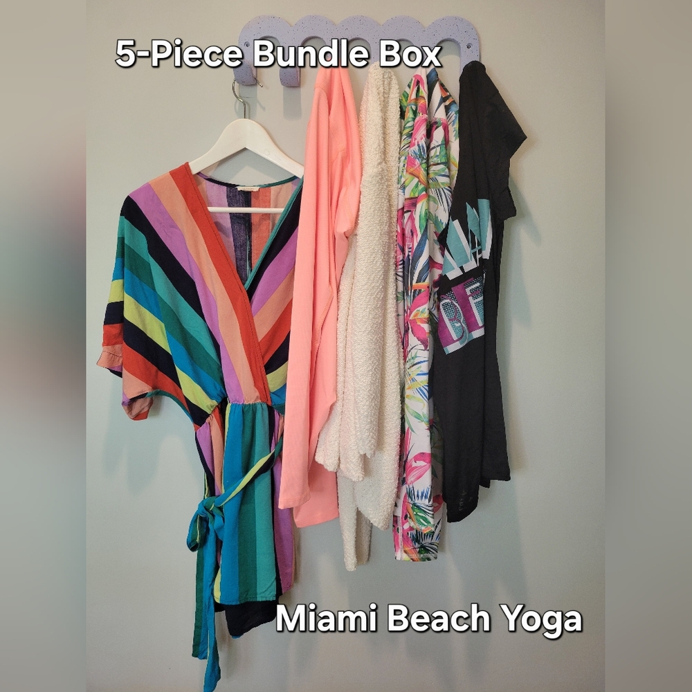 5 Piece Bundle Box Tropical Floral Beach Yoga Romper Top Leggings SZ M/L